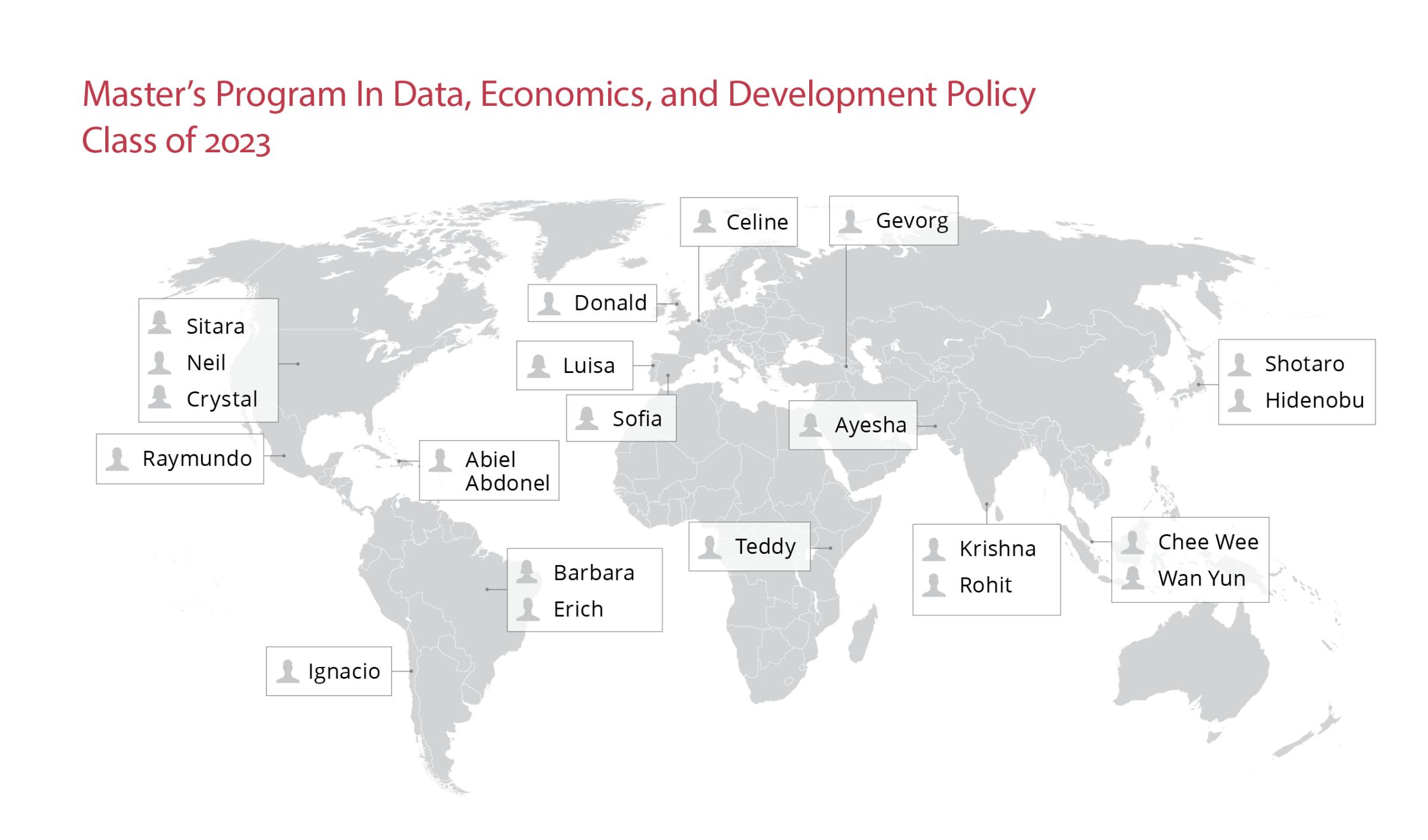 Map of home countries of 2023 DEDP students